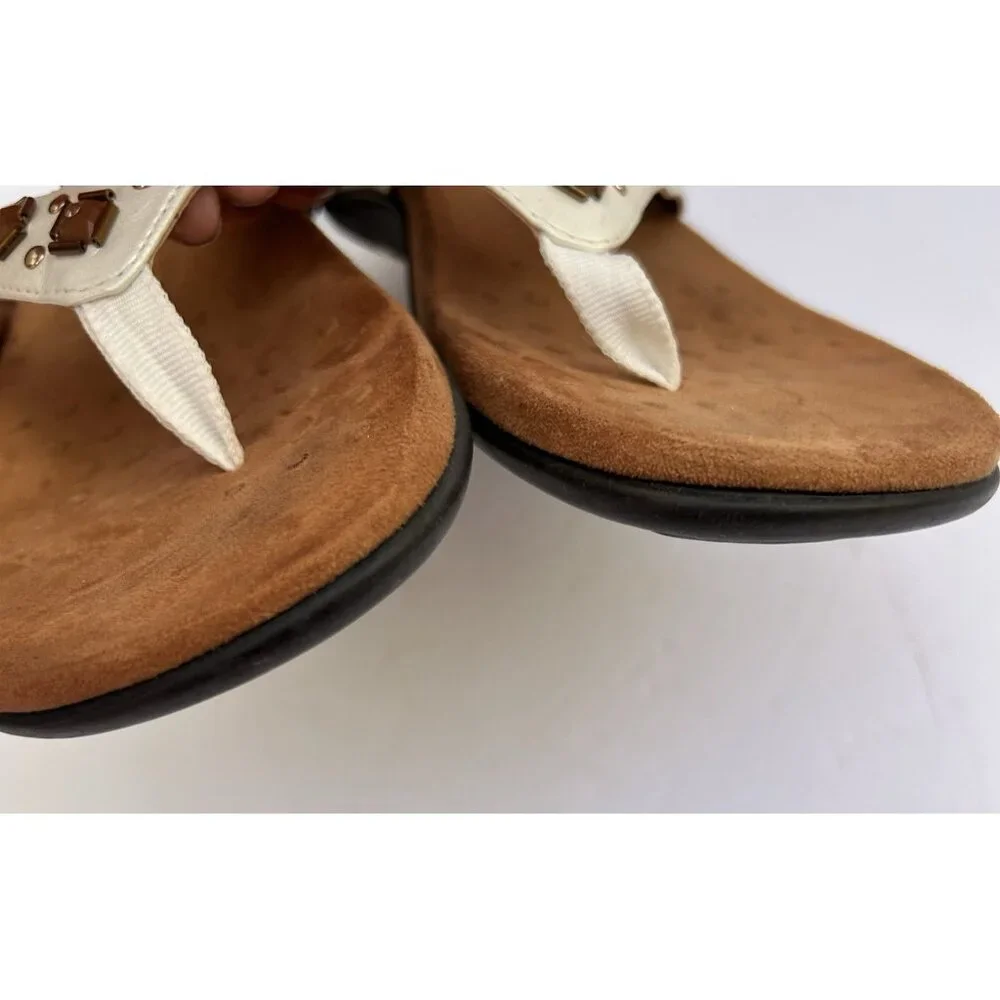 Vionic Floriana Leather Brown Beaded Thong Sandals Womens Size 9 Orthaheel Shoes - Picture 3 of 8